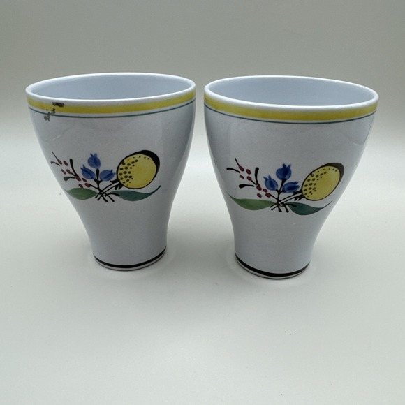 Vintage Arabia Finland MCM Windflower Pattern Egg Cups Set 2 Yellow Tumbler Dish
